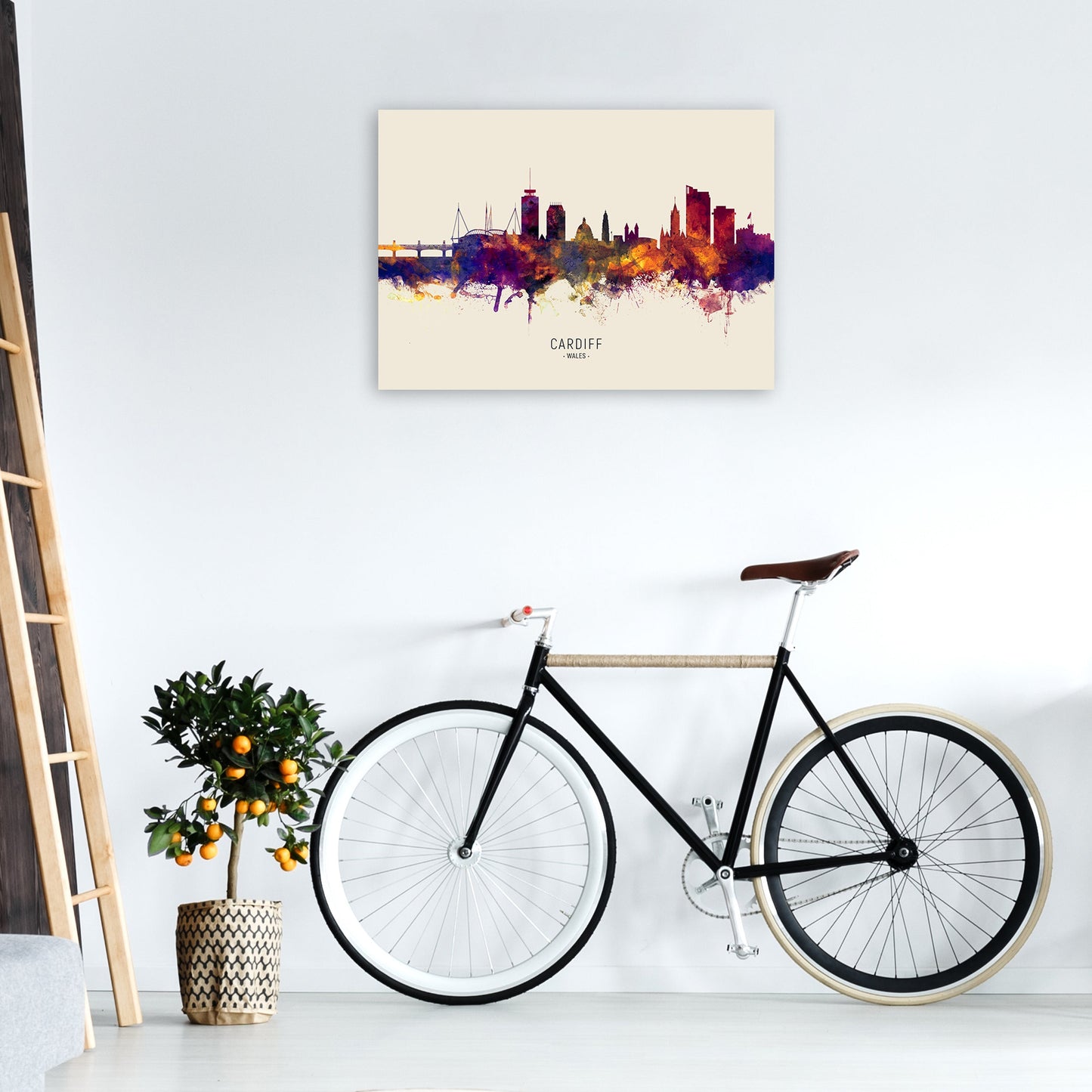 Avelena | Cardiff Wales Skyline Herbst Stadtname Kunstdruck