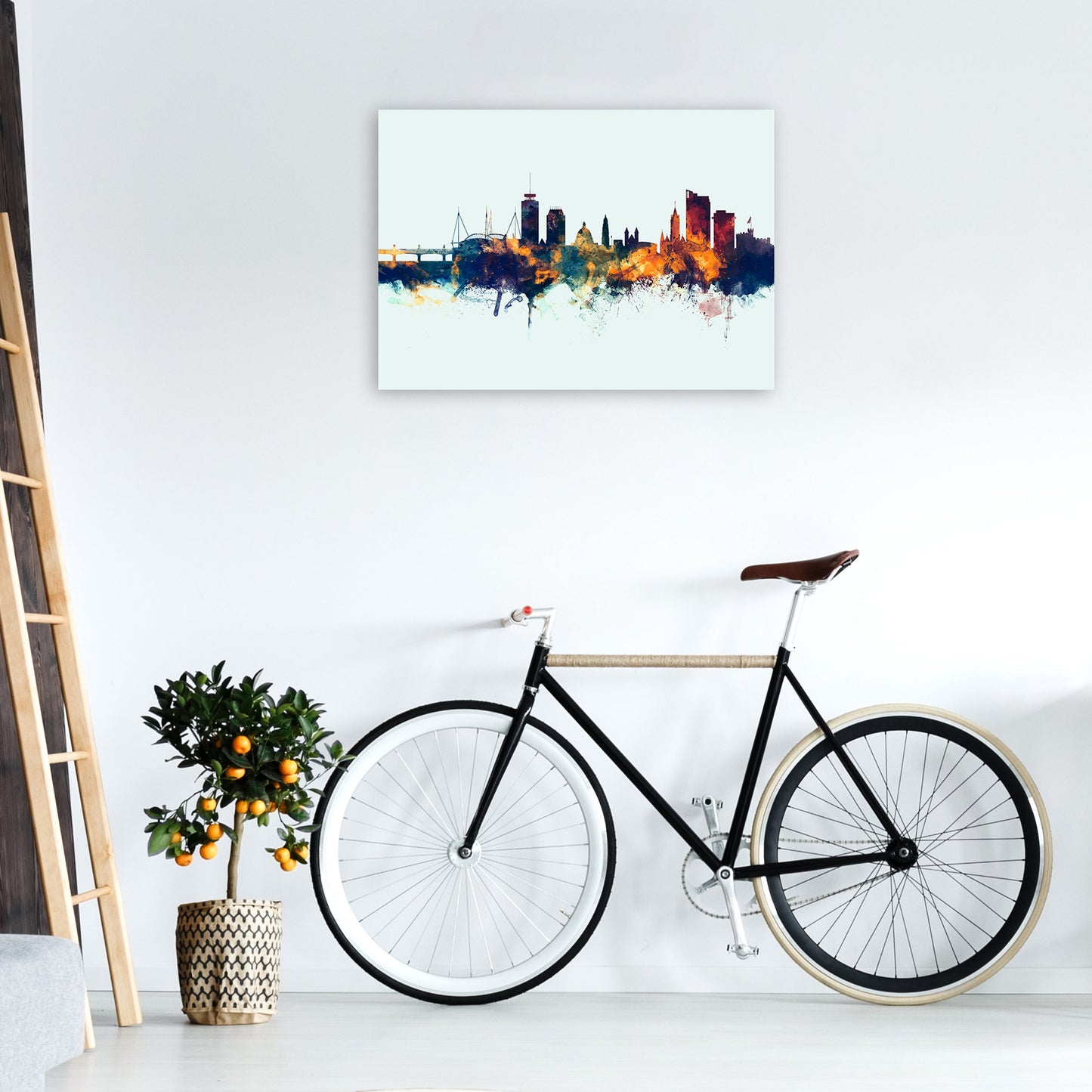 Avelena | Cardiff Wales Skyline Blau Orange Kunstdruck