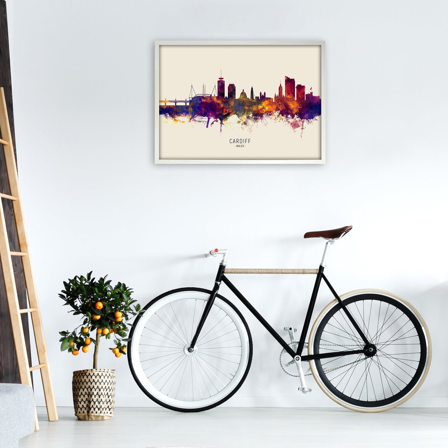 Avelena | Cardiff Wales Skyline Herbst Stadtname Kunstdruck