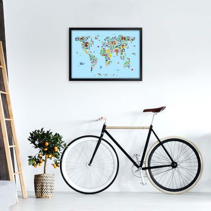 Avelena | Tierkarte der Welt Blau Kunstdruck
