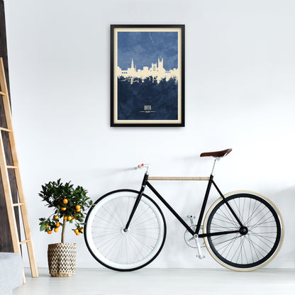 Avelena | Bad England Skyline Porträt Navy Kunstdruck von Michael Tompsett