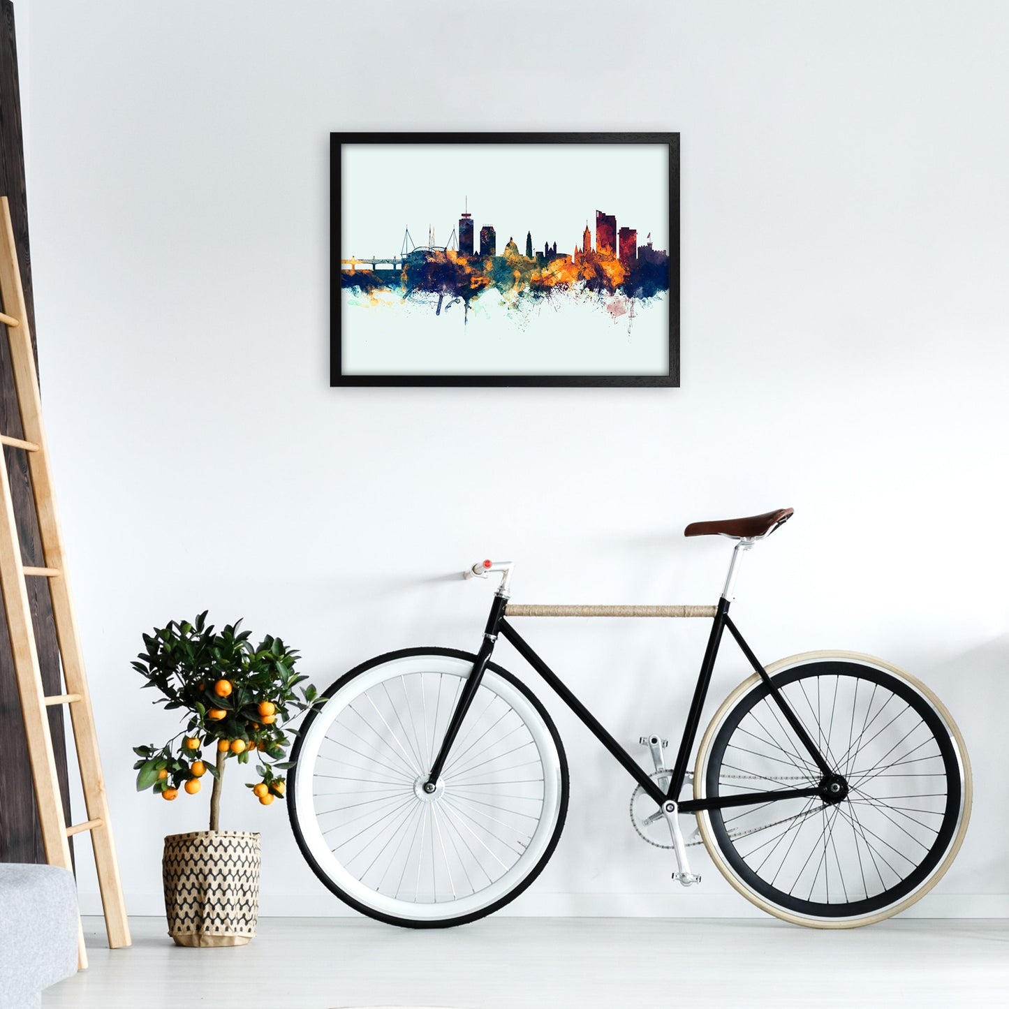 Avelena | Cardiff Wales Skyline Blau Orange Kunstdruck