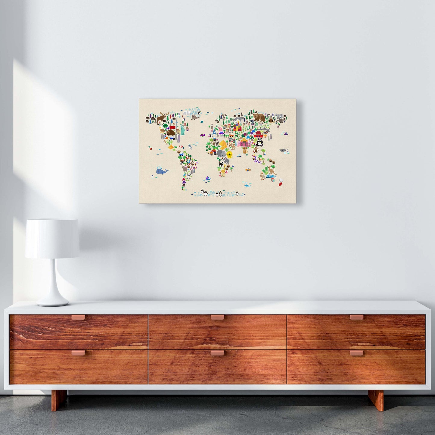 Avelena | Tierkarte in der Welt Beige Kunstdruck