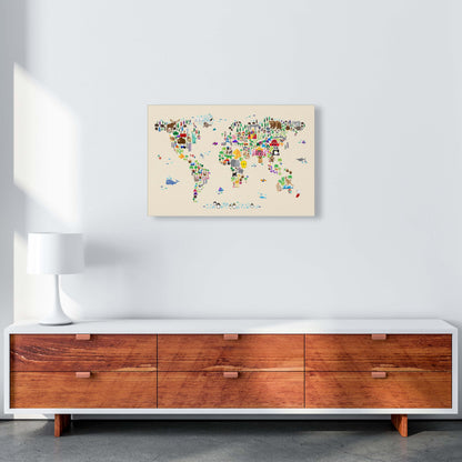 Avelena | Tierkarte in der Welt Beige Kunstdruck