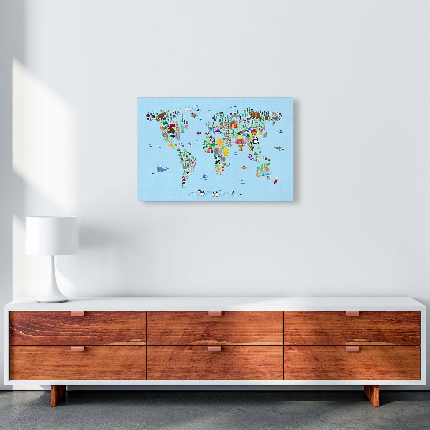 Avelena | Tierkarte der Welt Blau Kunstdruck