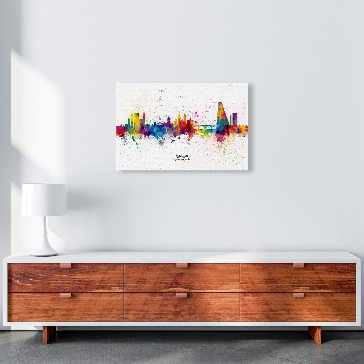 Avelena | Basel Schweiz Skyline Splash Kunstdruck von Michael Tompsett