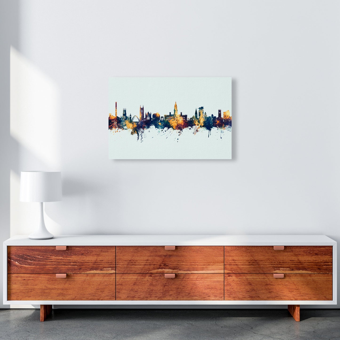 Avelena | Bolton England Skyline Blau Orange Kunstdruck