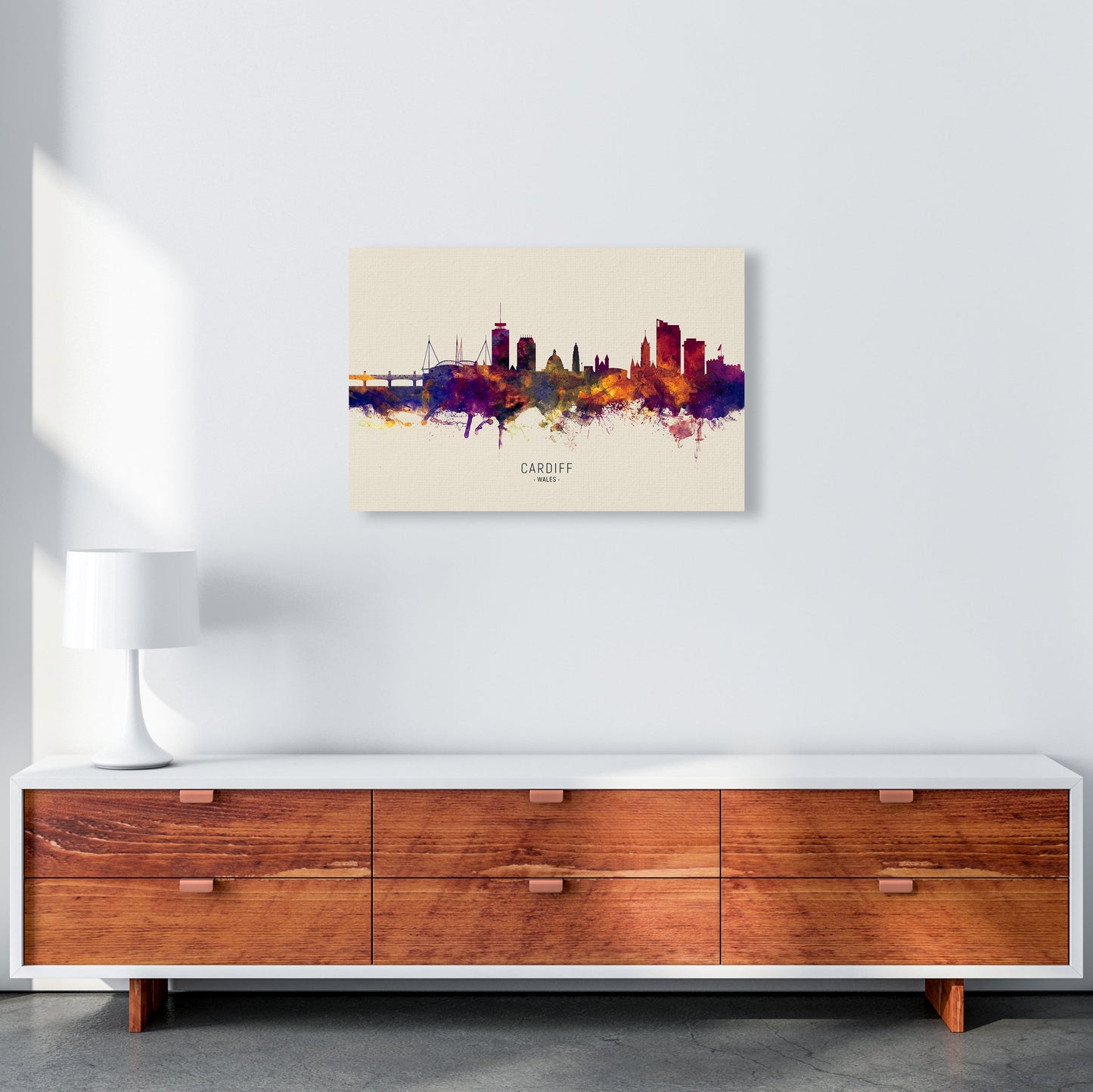 Avelena | Cardiff Wales Skyline Herbst Stadtname Kunstdruck