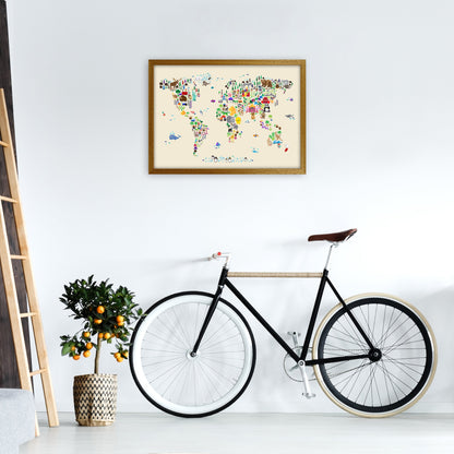 Avelena | Tierkarte in der Welt Beige Kunstdruck