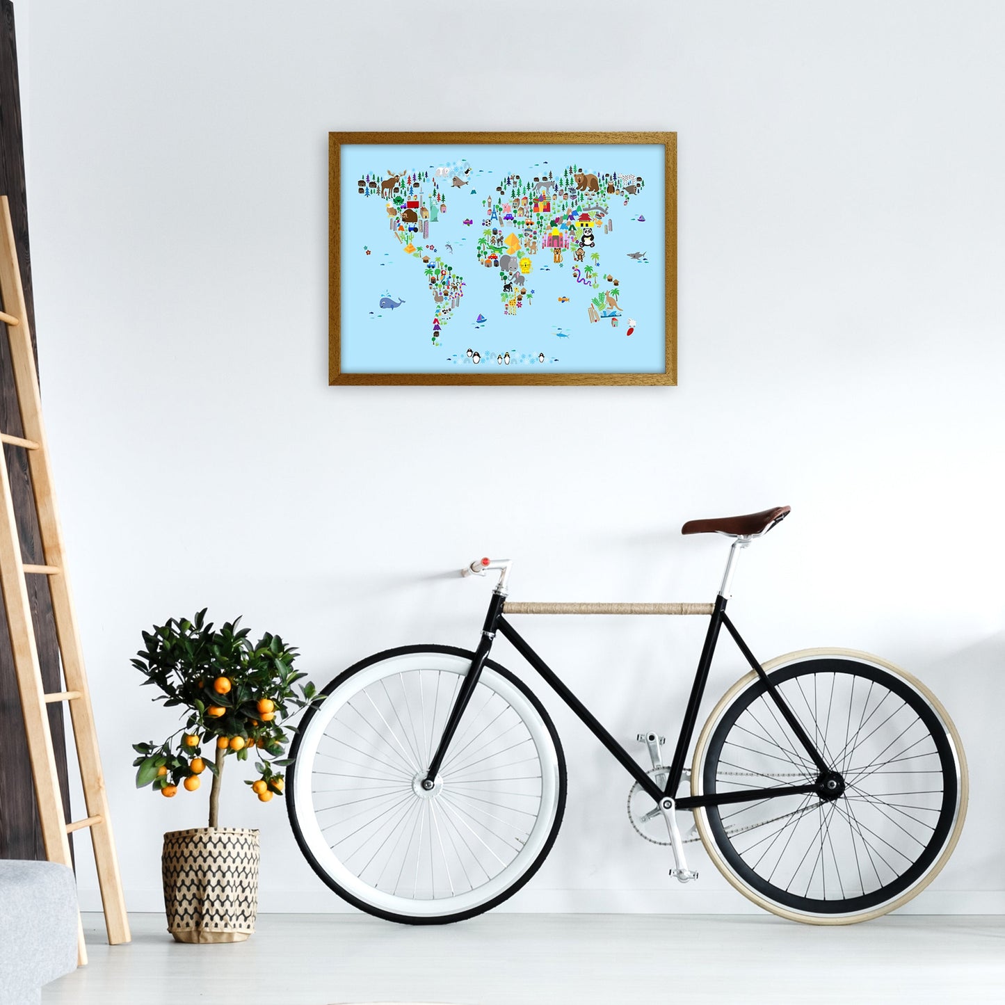 Avelena | Tierkarte der Welt Blau Kunstdruck