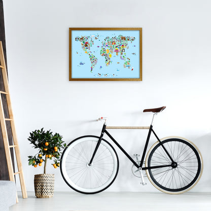 Avelena | Tierkarte der Welt Blau Kunstdruck