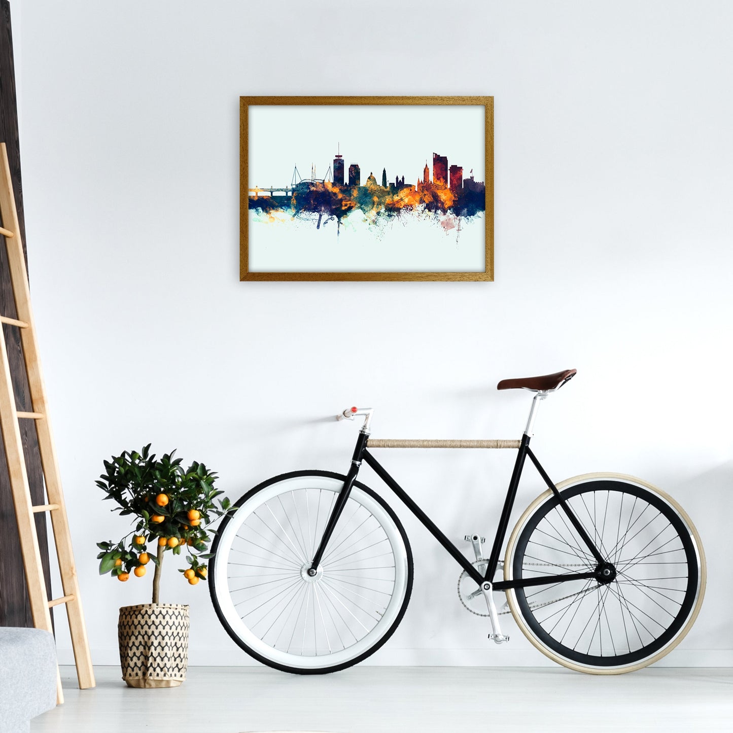 Avelena | Cardiff Wales Skyline Blau Orange Kunstdruck