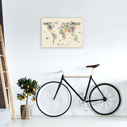 Avelena | Tierkarte in der Welt Beige Kunstdruck