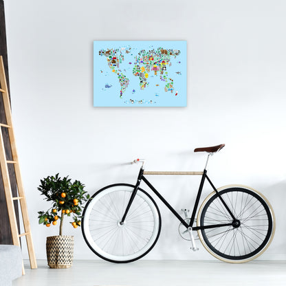 Avelena | Tierkarte der Welt Blau Kunstdruck