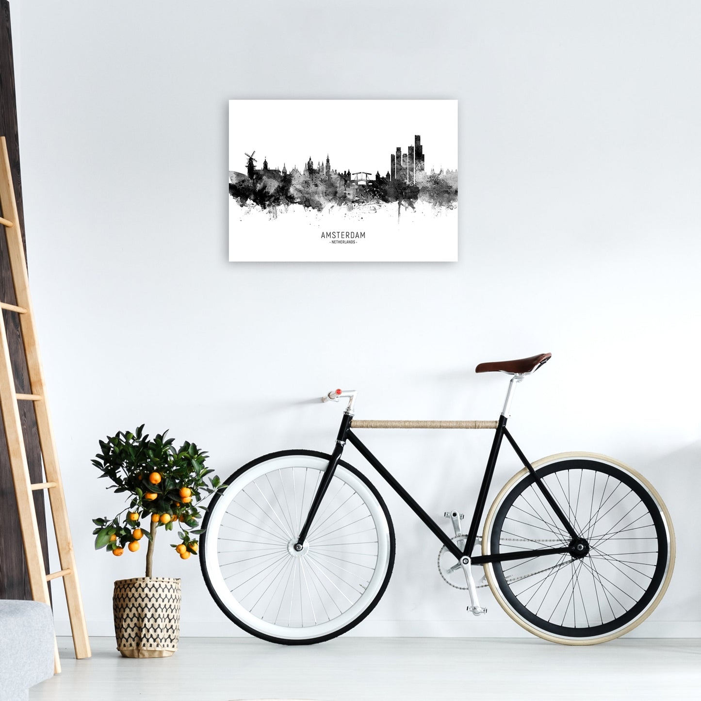 Avelena | Amsterdam Niederlande Skyline Schwarz Weiß Stadtname