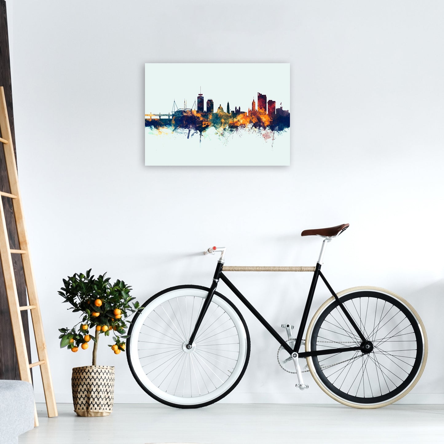 Avelena | Cardiff Wales Skyline Blau Orange Kunstdruck