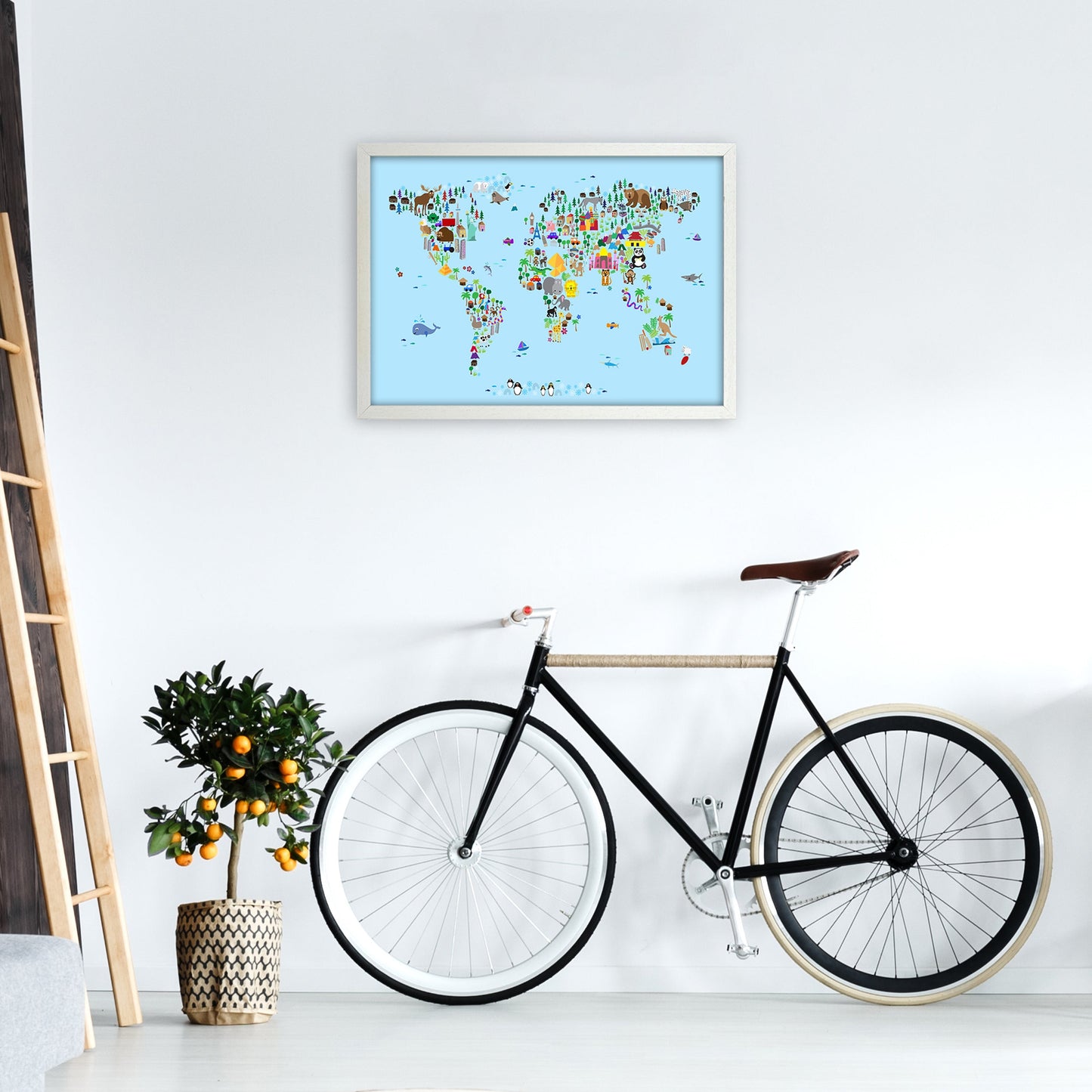 Avelena | Tierkarte der Welt Blau Kunstdruck