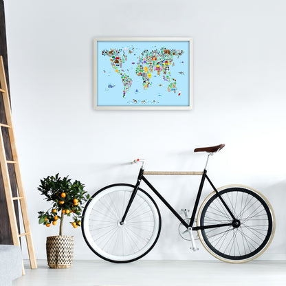 Avelena | Tierkarte der Welt Blau Kunstdruck