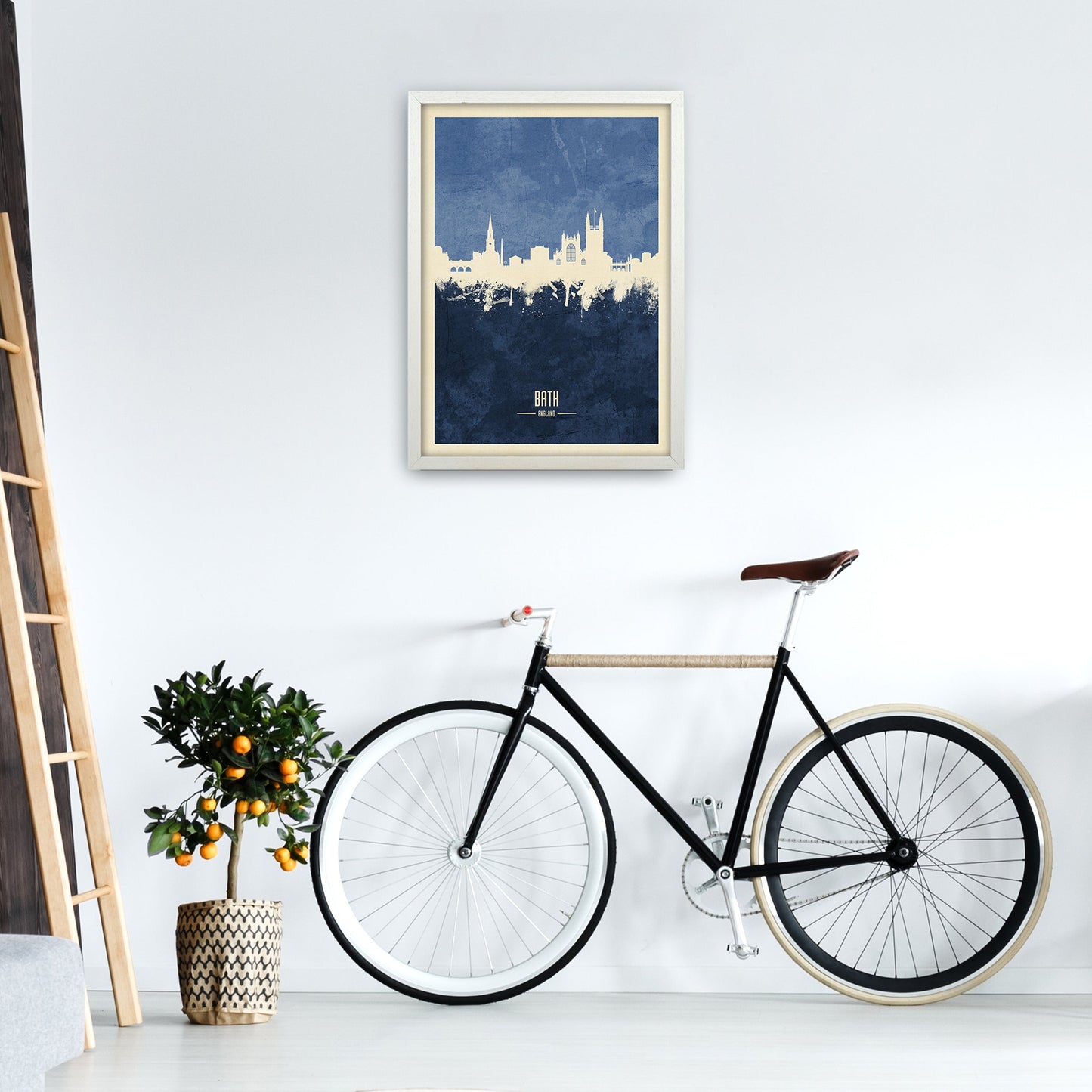 Avelena | Bad England Skyline Porträt Navy Kunstdruck von Michael Tompsett