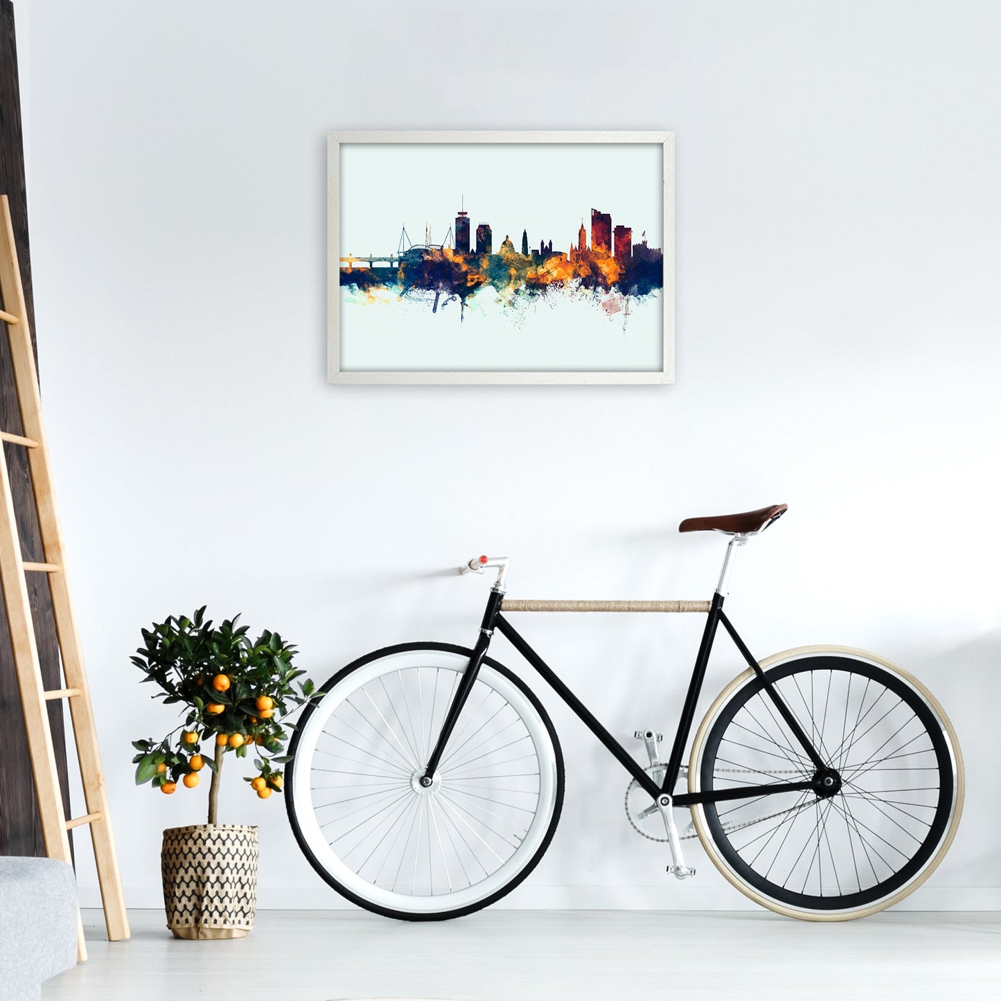 Avelena | Cardiff Wales Skyline Blau Orange Kunstdruck