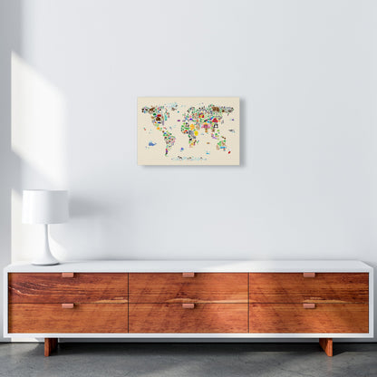Avelena | Tierkarte in der Welt Beige Kunstdruck