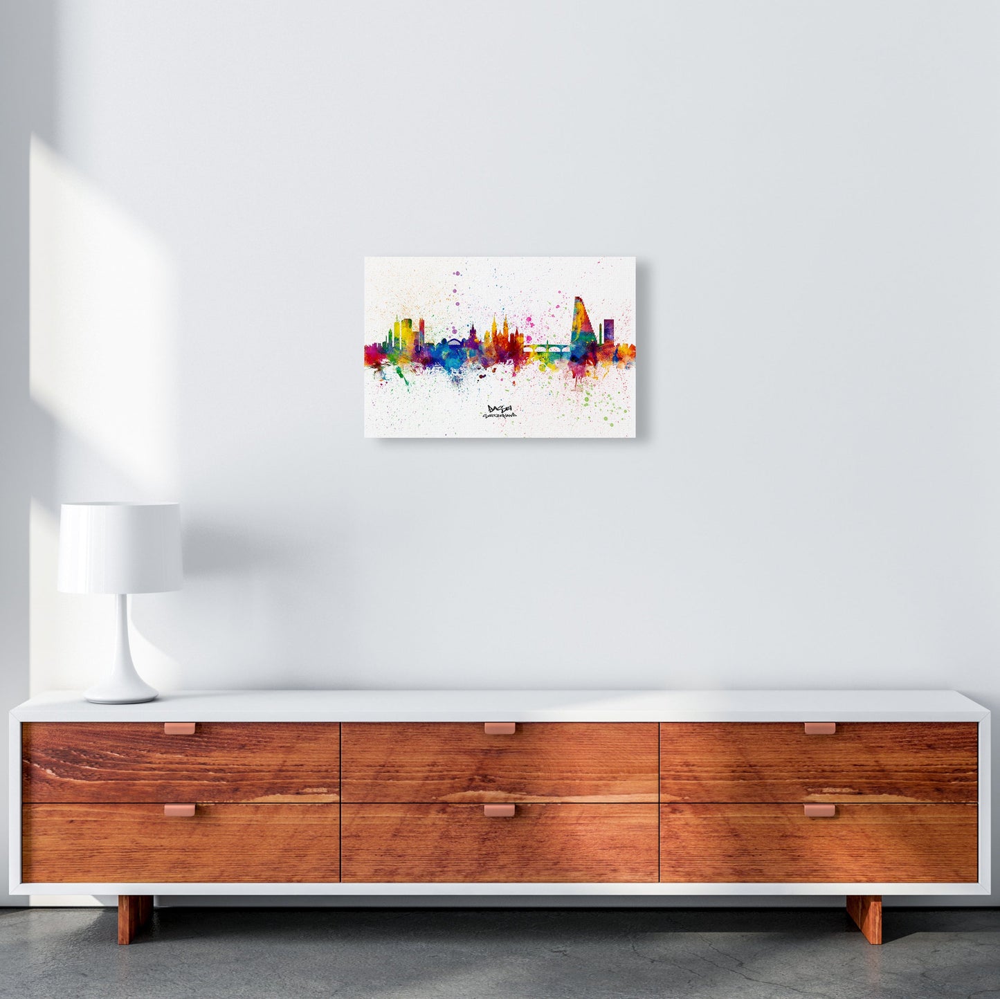 Avelena | Basel Schweiz Skyline Splash Kunstdruck von Michael Tompsett