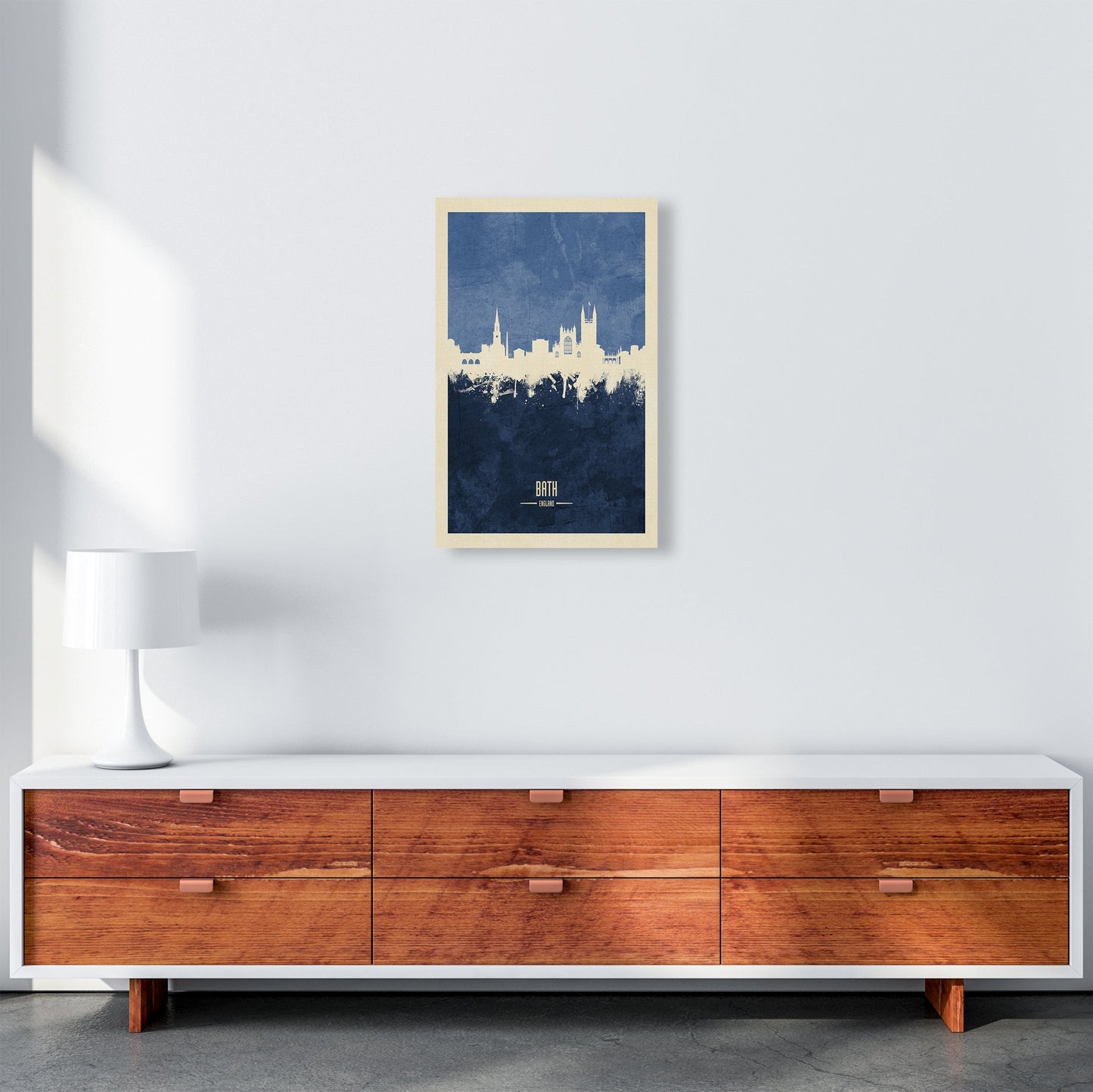Avelena | Bad England Skyline Porträt Navy Kunstdruck von Michael Tompsett