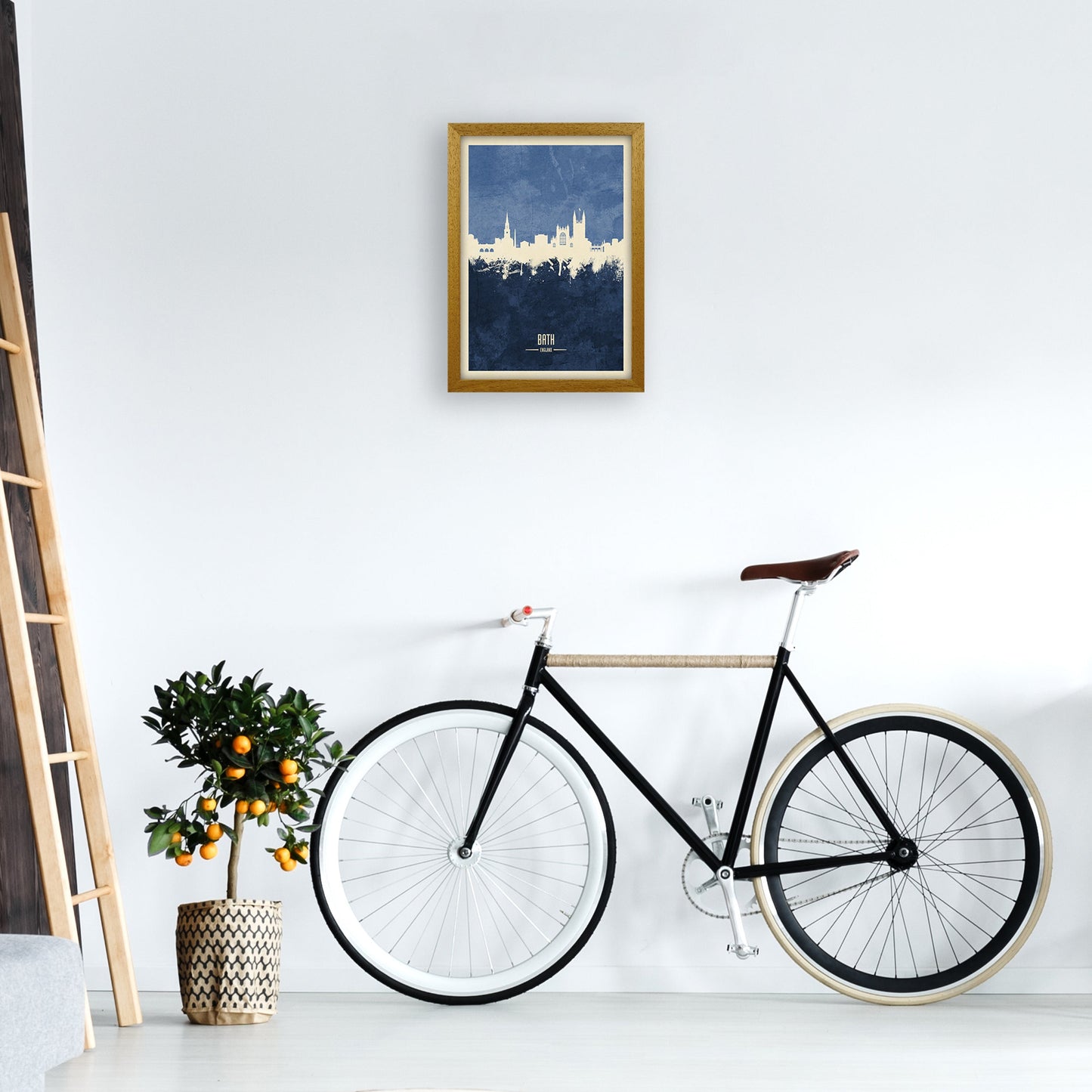 Avelena | Bad England Skyline Porträt Navy Kunstdruck von Michael Tompsett