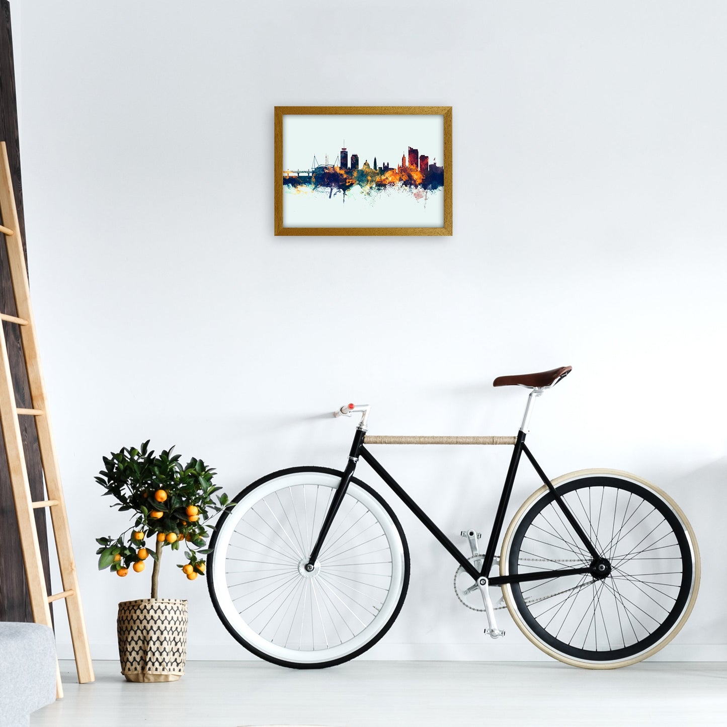 Avelena | Cardiff Wales Skyline Blau Orange Kunstdruck