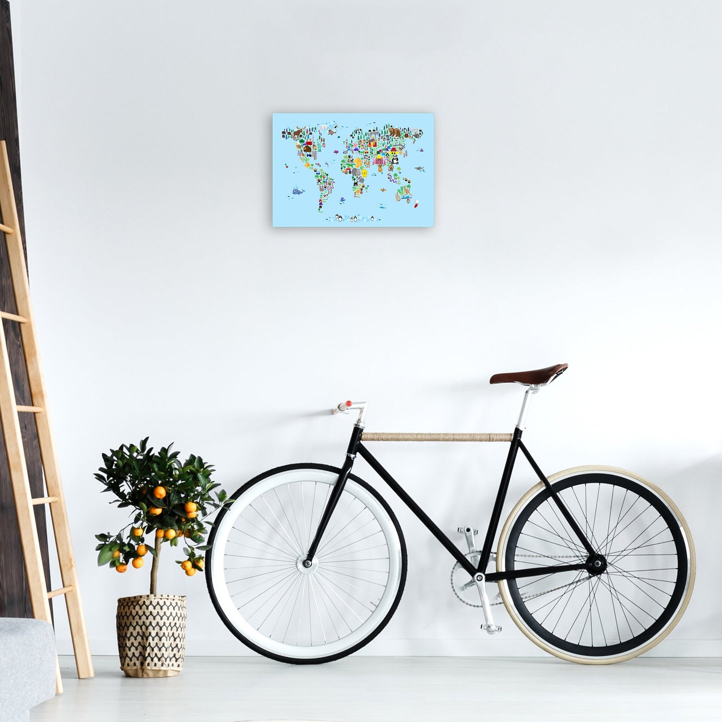 Avelena | Tierkarte der Welt Blau Kunstdruck
