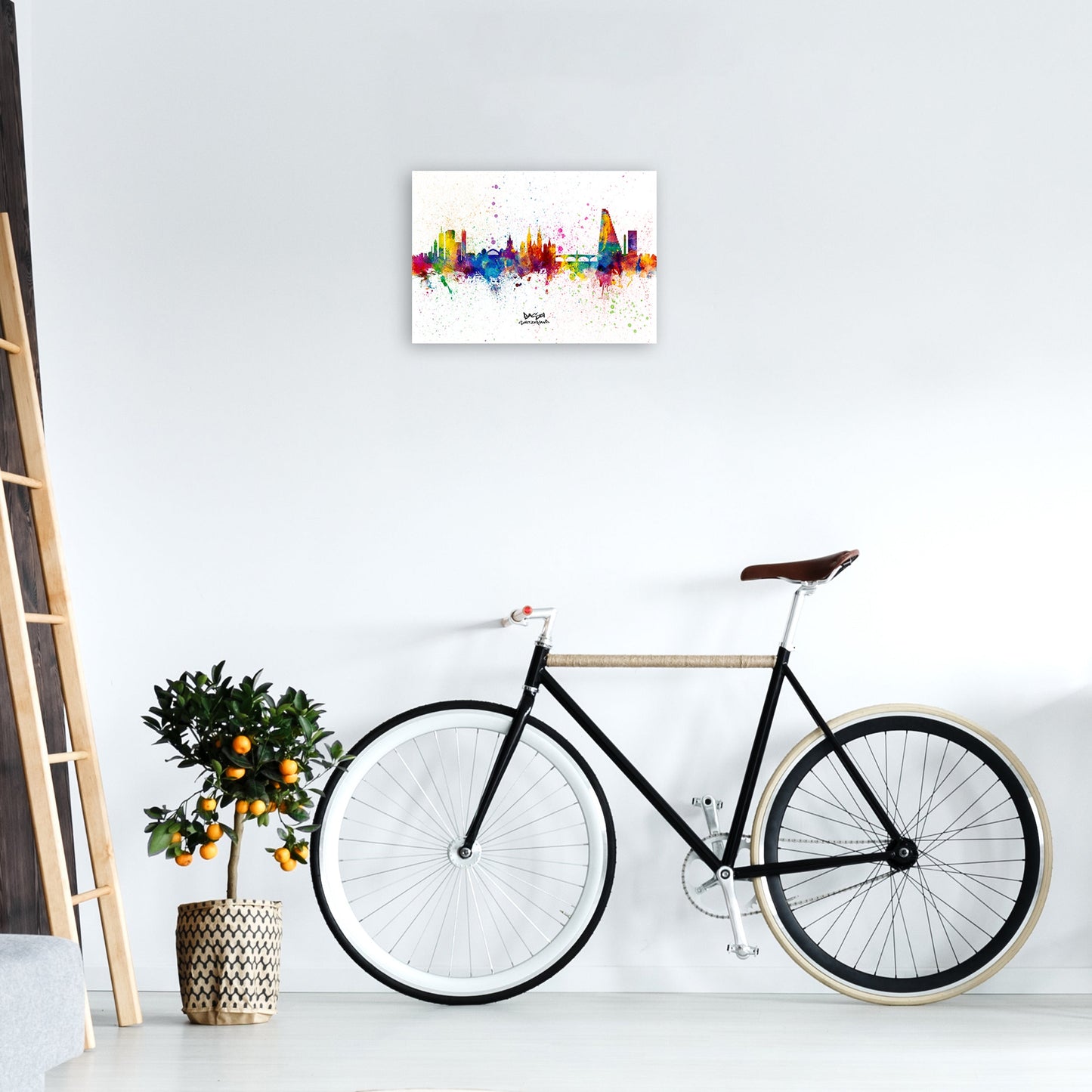 Avelena | Basel Schweiz Skyline Splash Kunstdruck von Michael Tompsett