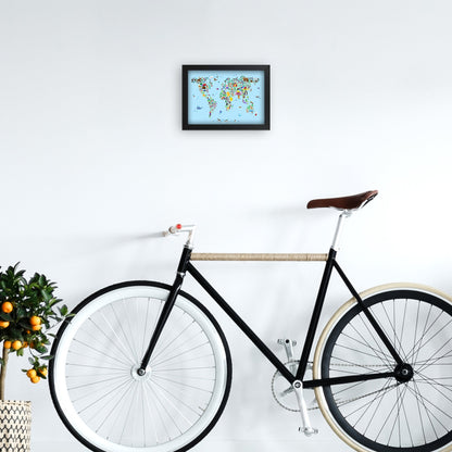 Avelena | Tierkarte der Welt Blau Kunstdruck