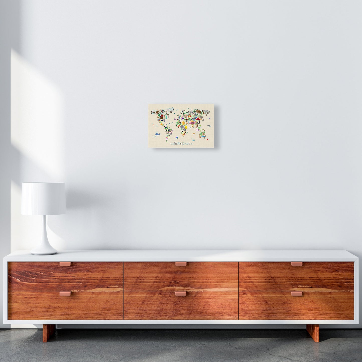 Avelena | Tierkarte in der Welt Beige Kunstdruck