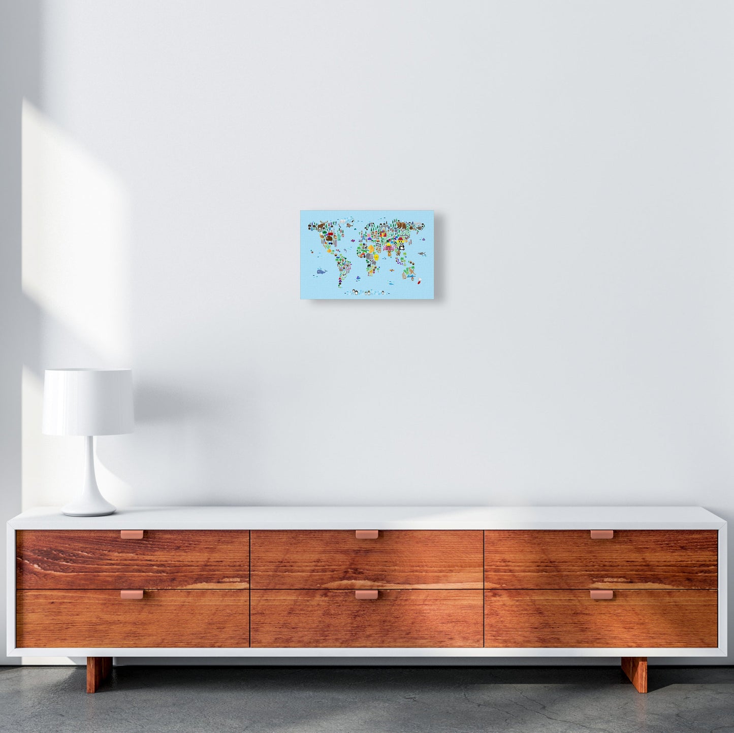 Avelena | Tierkarte der Welt Blau Kunstdruck