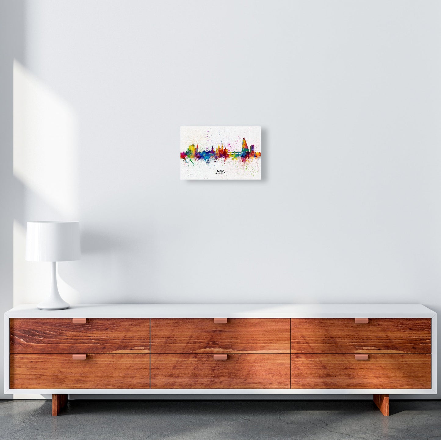 Avelena | Basel Schweiz Skyline Splash Kunstdruck von Michael Tompsett