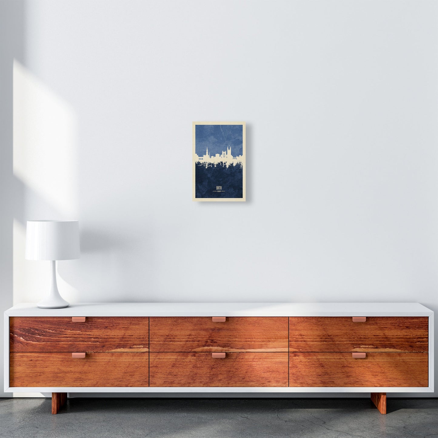 Avelena | Bad England Skyline Porträt Navy Kunstdruck von Michael Tompsett