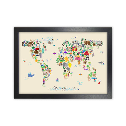 Avelena | Tierkarte in der Welt Beige Kunstdruck