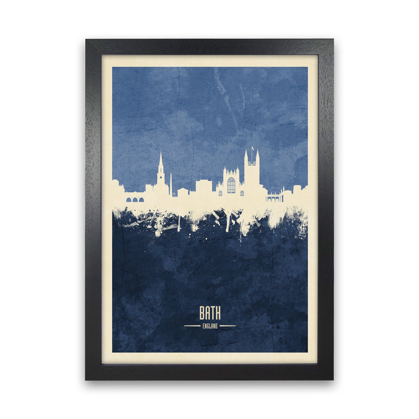 Avelena | Bad England Skyline Porträt Navy Kunstdruck von Michael Tompsett