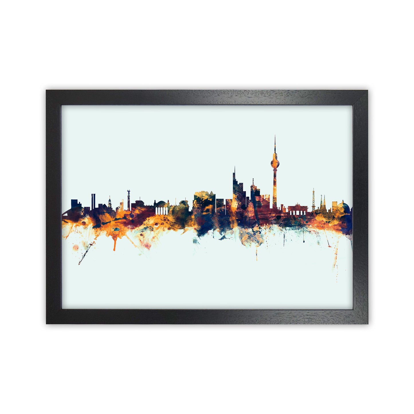 Avelena | Berlin Deutschland Skyline Blau Orange Kunsttrink von Michael Tompsett