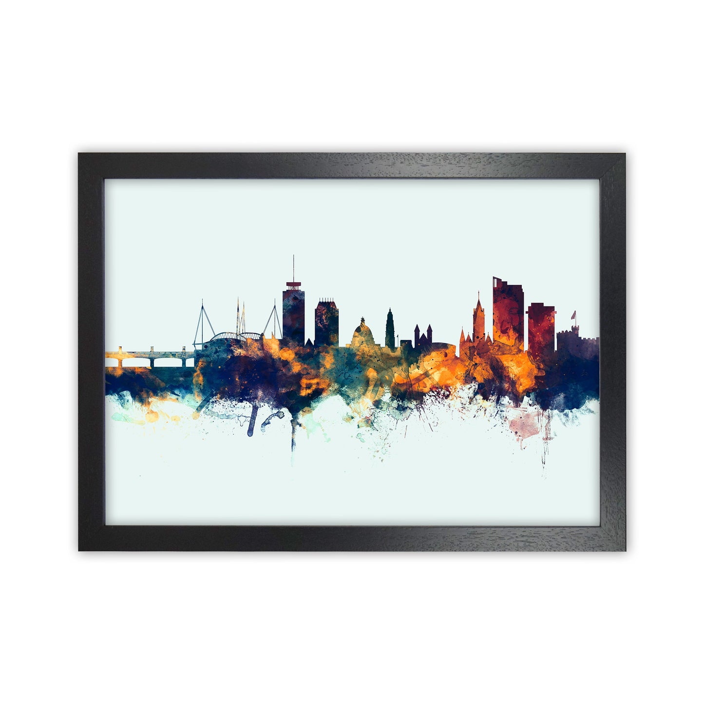 Avelena | Cardiff Wales Skyline Blau Orange Kunstdruck