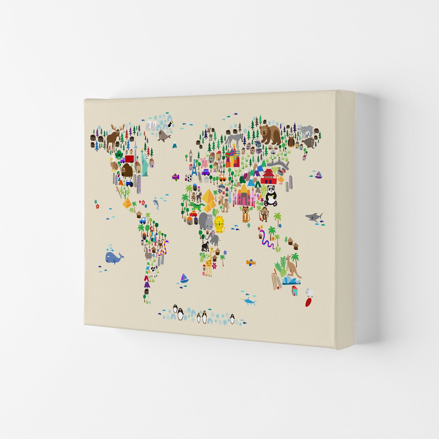 Avelena | Tierkarte in der Welt Beige Kunstdruck