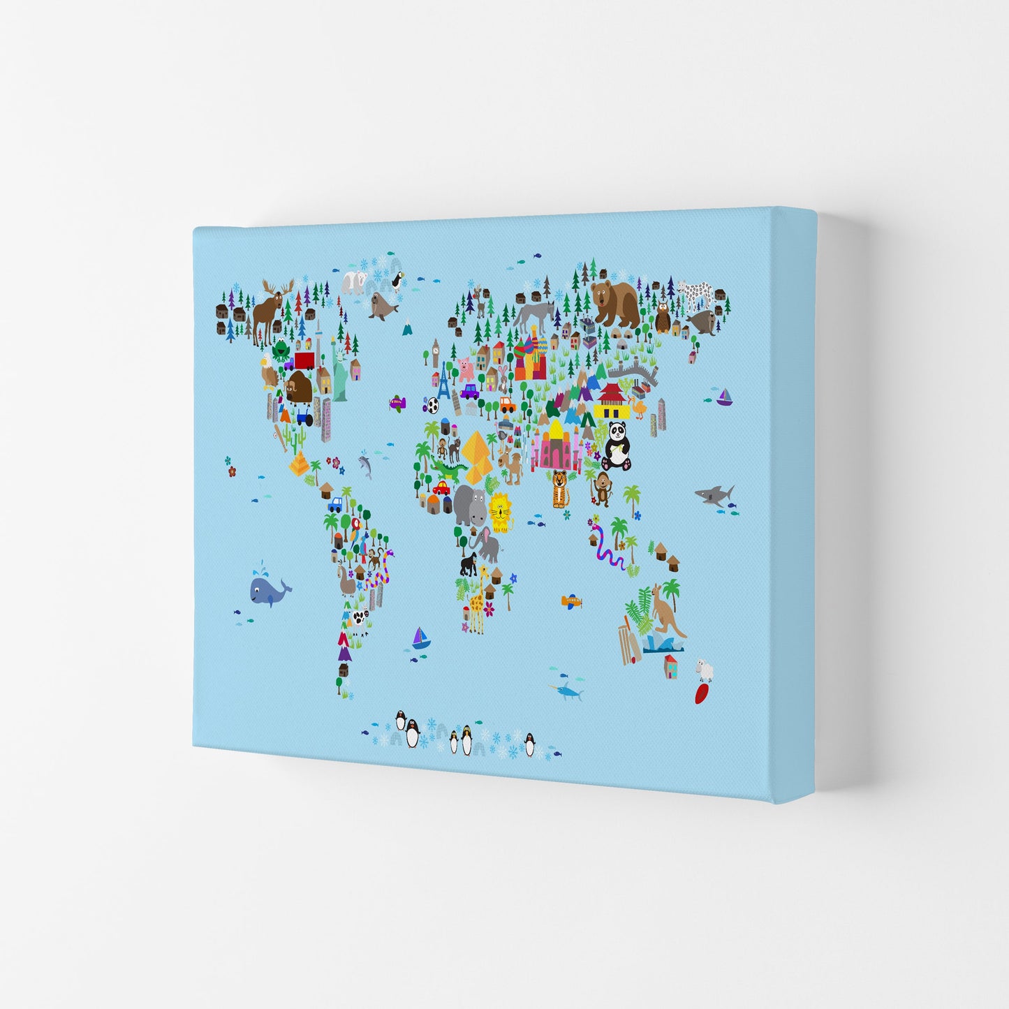 Avelena | Tierkarte der Welt Blau Kunstdruck