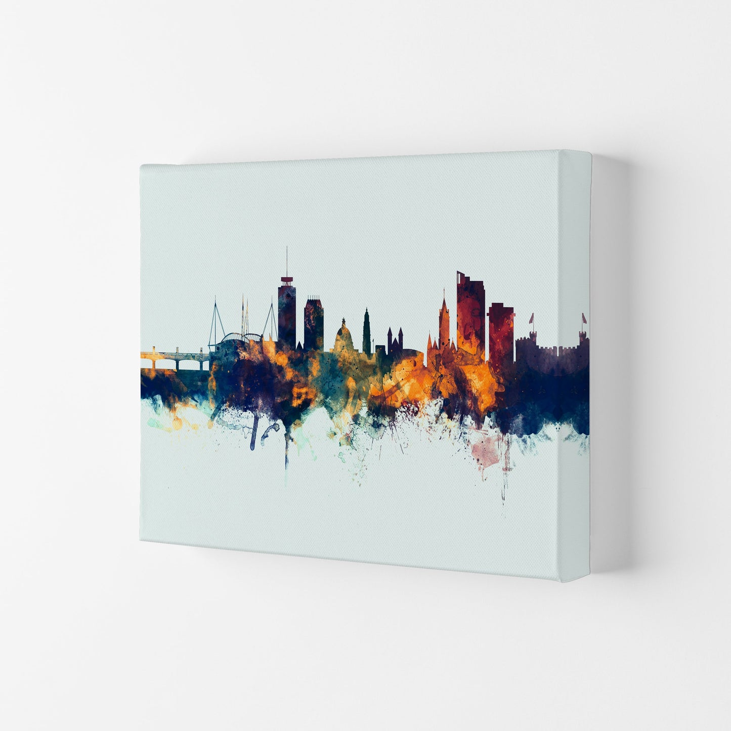 Avelena | Cardiff Wales Skyline Blau Orange Kunstdruck