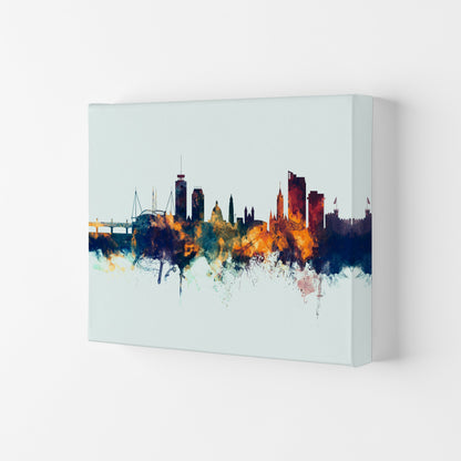 Avelena | Cardiff Wales Skyline Blau Orange Kunstdruck