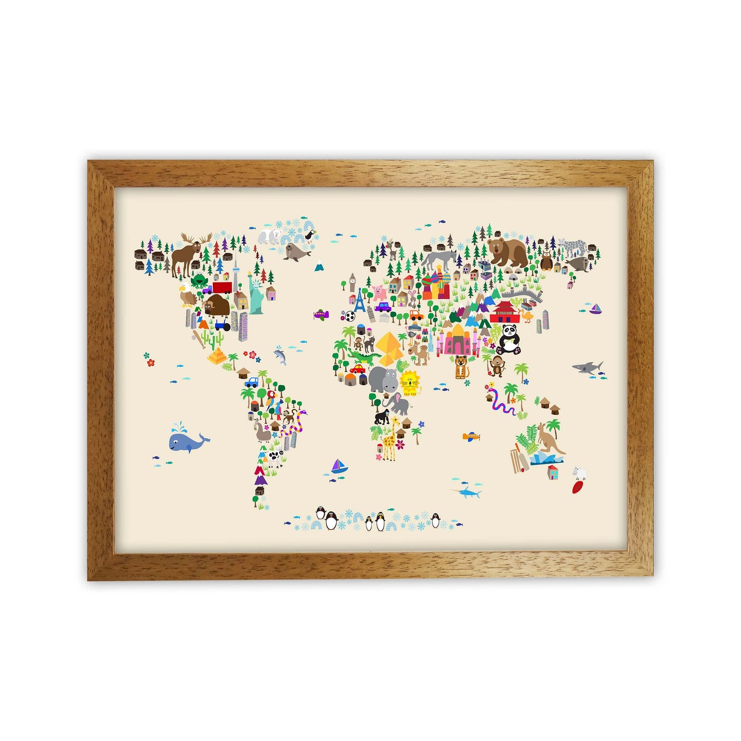 Avelena | Tierkarte in der Welt Beige Kunstdruck