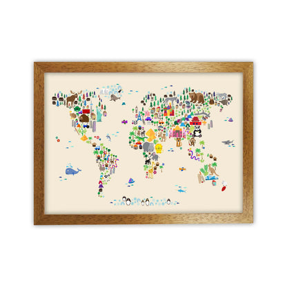 Avelena | Tierkarte in der Welt Beige Kunstdruck