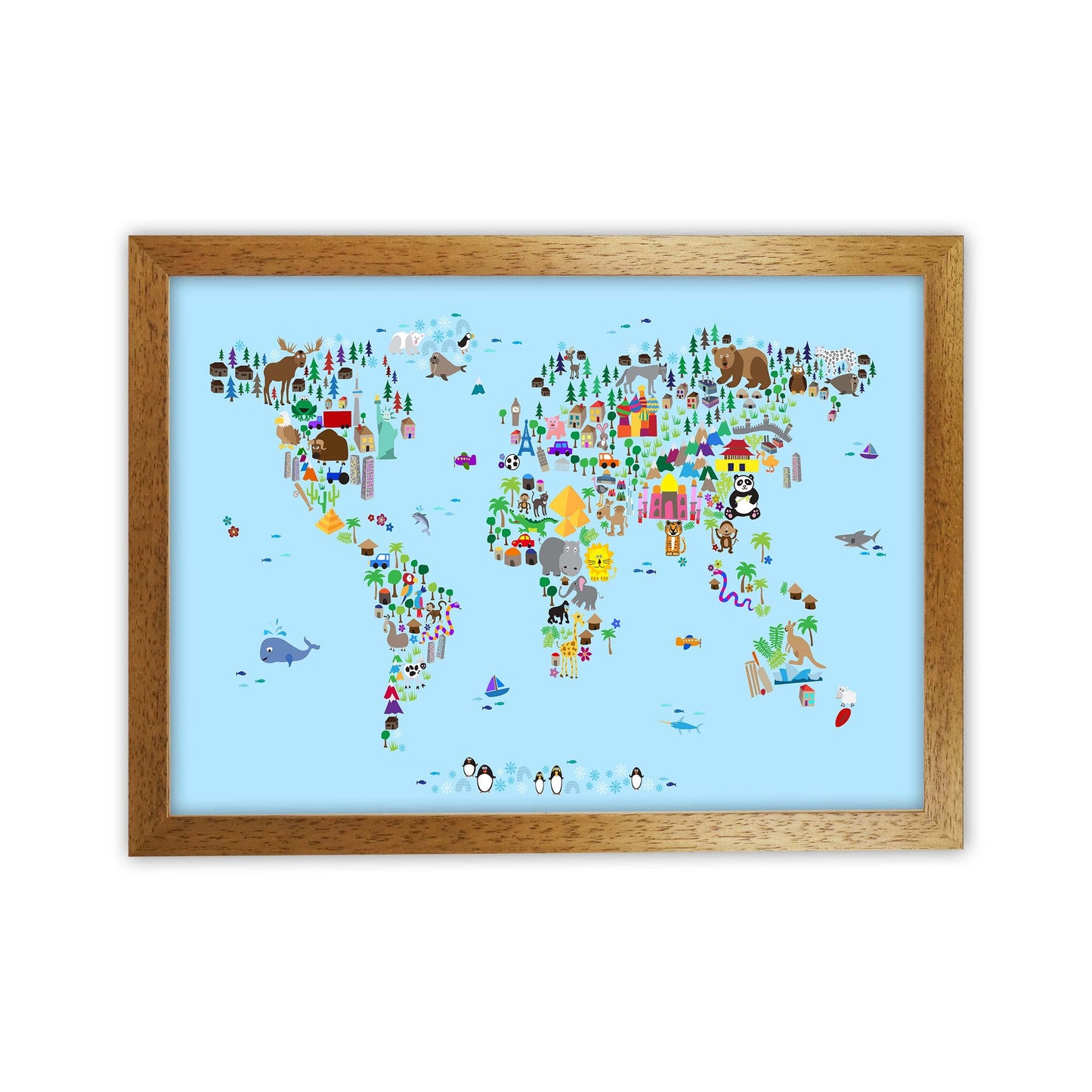 Avelena | Tierkarte der Welt Blau Kunstdruck