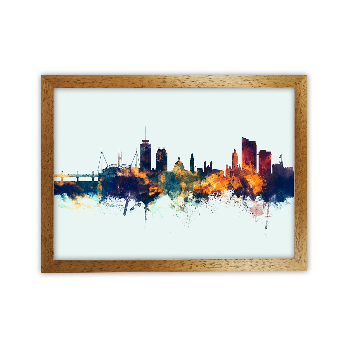 Avelena | Cardiff Wales Skyline Blau Orange Kunstdruck