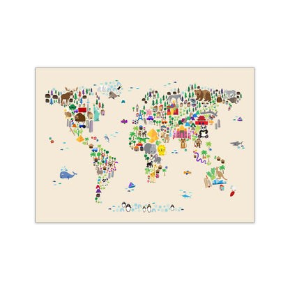 Avelena | Tierkarte in der Welt Beige Kunstdruck