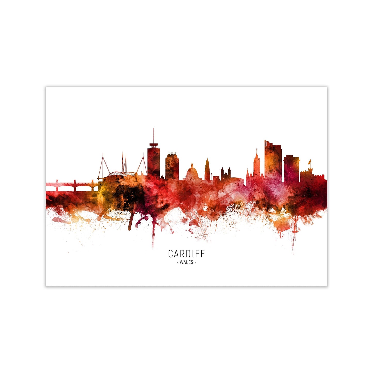Avelena | Cardiff Wales Skyline Rot Stadtname Druck